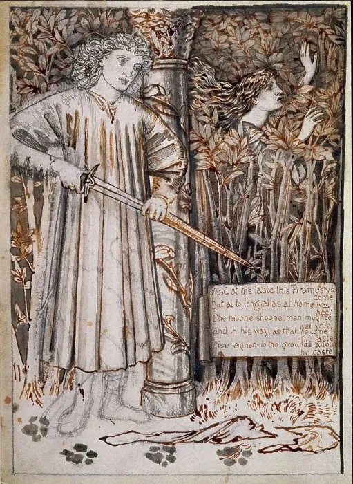 Framed Print : Pyramus and Thisbe - Pyramus Draws His Sword to Slay Himself, 1866. Creator: Sir Edward Coley Burne-Jones Framed Print : Pyramus and Thisbe - Pyramus Draws His Sword to Slay Himself, 1866. Creator: Sir Edward Coley Burne-Jones