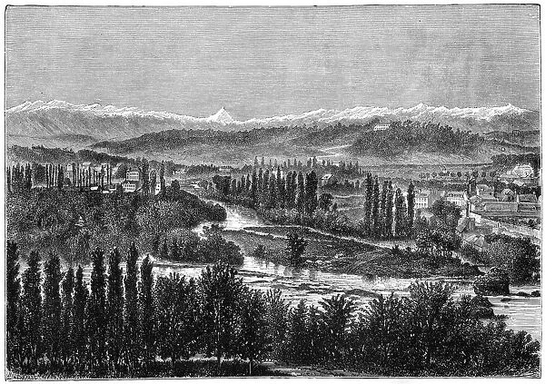 The Pyrenees seen from the terrace of the castle at Pau, France, 1879. Artist: Hildibrand