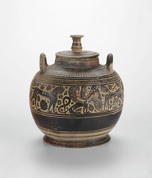 Pyxis (Container for Personal Objects), 580-570 BCE. Creator: Ampersand Painter