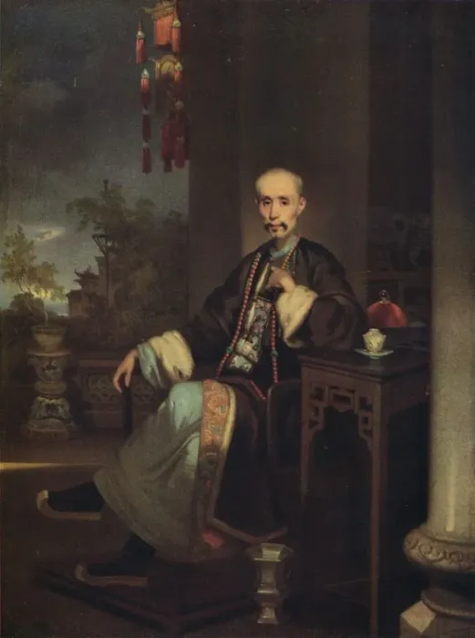 Framed Print : How Qua, Head of the Hong Merchants in Canton, c1830. Artist: George Chinnery Framed Print : How Qua, Head of the Hong Merchants in Canton, c1830. Artist: George Chinnery