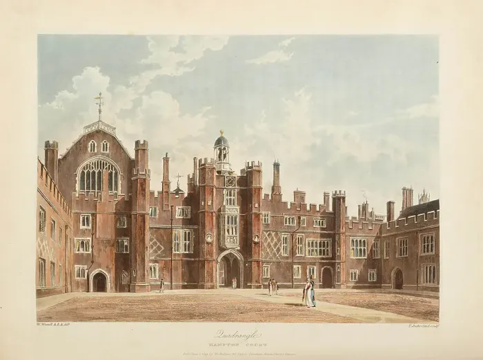 Framed Print : The Quadrangle, Hampton Court Palace, 1819. Creator: Westall, William (1781-1850) Framed Print : The Quadrangle, Hampton Court Palace, 1819. Creator: Westall, William (1781-1850)