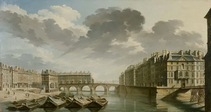 Framed Print : Quai des Ormes (current Quai de l'Hotel de Ville), the Pont Marie et Ile Saint-Louis, 1757. Creator: Nicolas Raguenet Framed Print : Quai des Ormes (current Quai de l'Hotel de Ville), the Pont Marie et Ile Saint-Louis, 1757. Creator: Nicolas Raguenet