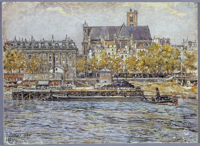 Framed Print : Quai de l'Hotel-de-Ville and Saint-Gervais-Saint-Protais church, 1899. Creator: Frederic Houbron Framed Print : Quai de l'Hotel-de-Ville and Saint-Gervais-Saint-Protais church, 1899. Creator: Frederic Houbron