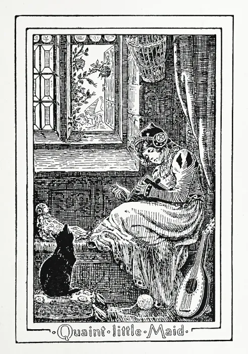 Framed Print : Quaint little Maid, 1894. Creator: Gertrud M. Bradley Framed Print : Quaint little Maid, 1894. Creator: Gertrud M. Bradley