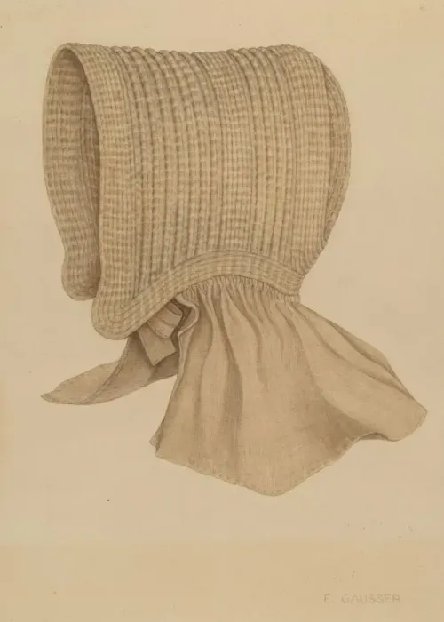 Framed Print : Quakers Baby Bonnet, c. 1937. Creator: Eleanor Gausser Framed Print : Quakers Baby Bonnet, c. 1937. Creator: Eleanor Gausser