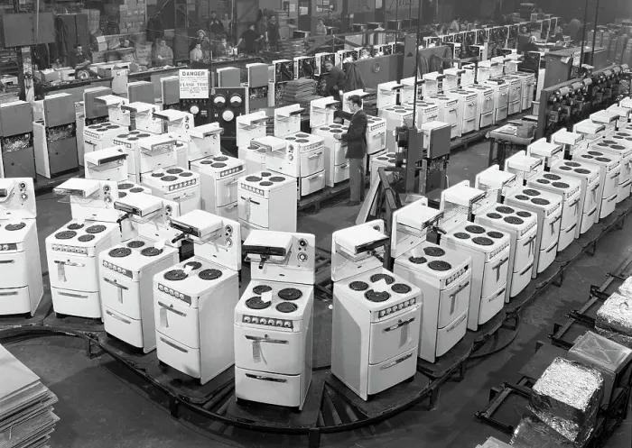Framed Print : Quality checking cookers at the GEC plant, Swinton, South Yorkshire, 1960. Artist Framed Print : Quality checking cookers at the GEC plant, Swinton, South Yorkshire, 1960. Artist