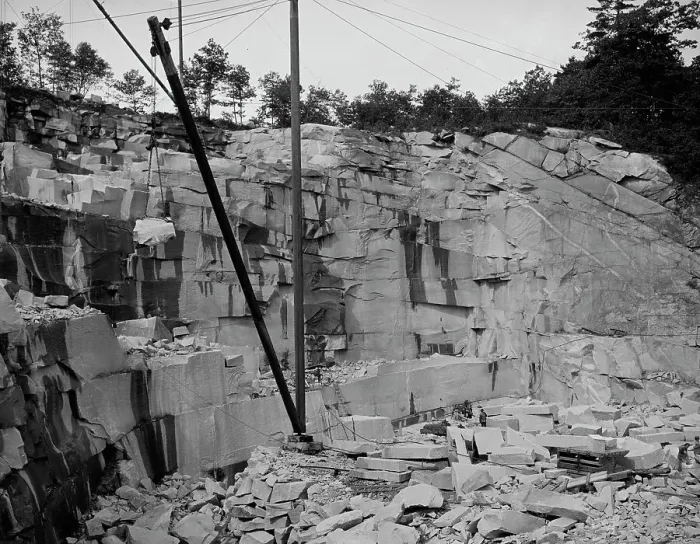 Framed Print : Quarrying, a New England granite quarry, c1908. Creator: Unknown Framed Print : Quarrying, a New England granite quarry, c1908. Creator: Unknown