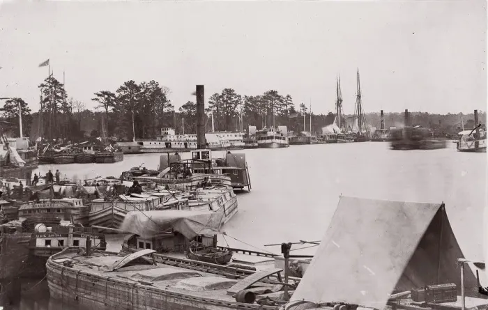 Framed Print : Quartermaster cargoes and transports, Pamunkey River, 1861-65. Creator: Tim O Sullivan Framed Print : Quartermaster cargoes and transports, Pamunkey River, 1861-65. Creator: Tim O Sullivan