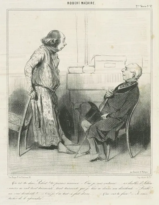Framed Print : Qu'as-tu donc, Robert?... 19th century. Creator: Honore Daumier Framed Print : Qu'as-tu donc, Robert?... 19th century. Creator: Honore Daumier