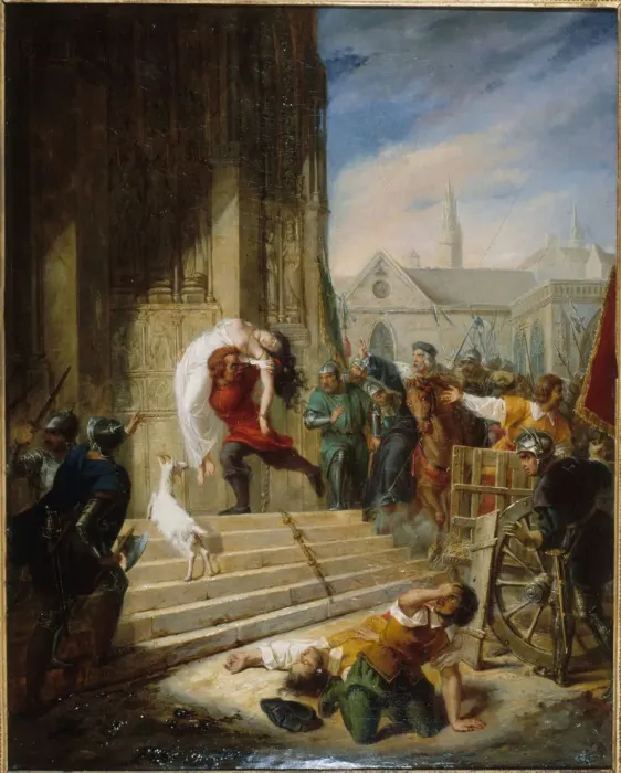 Framed Print : Quasimodo saves Esmeralda from the executioners, 1832. Creator: Henry (Latil) Framed Print : Quasimodo saves Esmeralda from the executioners, 1832. Creator: Henry (Latil)