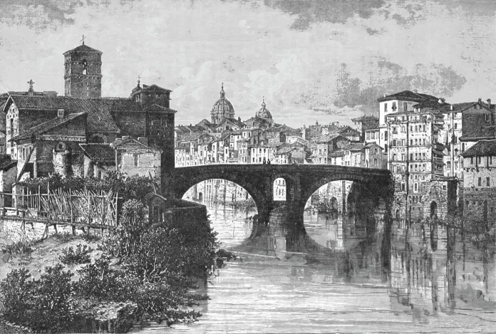 Framed Print : Quattro Capi Bridge at Rome; A First Visit to Rome, 1875. Creator: Unknown