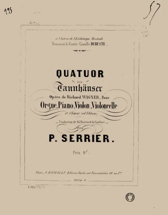 Framed Print : Quatuor sur Tannhauser de Richard Wagner pour orgue, piano, violon, violoncelle et choeur, 1857 Framed Print : Quatuor sur Tannhauser de Richard Wagner pour orgue, piano, violon, violoncelle et choeur, 1857