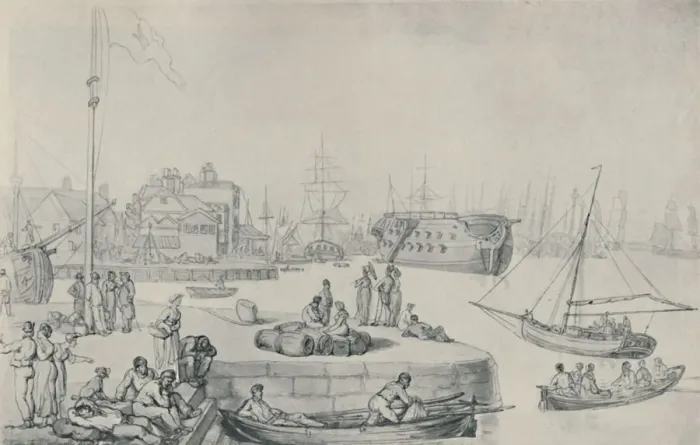 Framed Print : The Quay, Blackwall Docks, 1810, (1920). Artist: Thomas Rowlandson