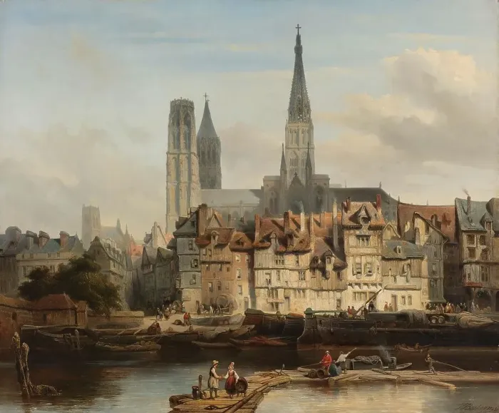 Framed Print : The Quay de Paris in Rouen, 1839. Creator: Johannes Bosboom Framed Print : The Quay de Paris in Rouen, 1839. Creator: Johannes Bosboom