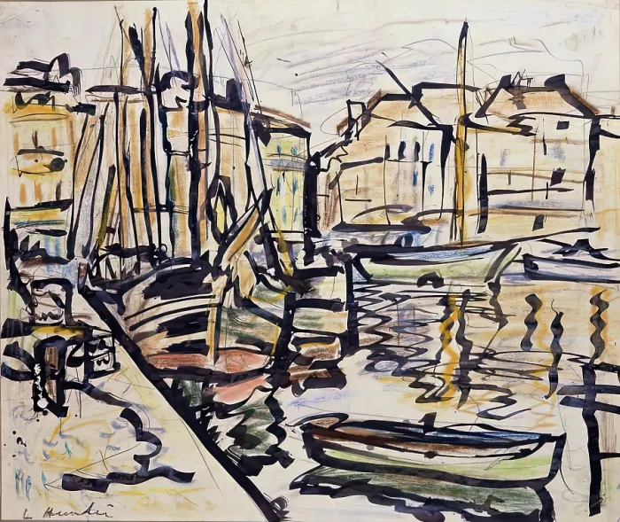 Framed Print : Quayside, 1925-1931. Creator: George Leslie Hunter Framed Print : Quayside, 1925-1931. Creator: George Leslie Hunter