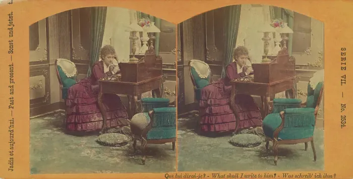 Framed Print : Que lui dirai-je? - What shall I write to him? - Was schreib ich ihm?, about 1860. Creator: Unknown Framed Print : Que lui dirai-je? - What shall I write to him? - Was schreib ich ihm?, about 1860. Creator: Unknown