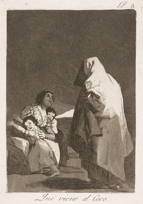 Framed Print : Que viene el coco (The Bogey-man is coming), 1799. Creator: Francisco Goya Framed Print : Que viene el coco (The Bogey-man is coming), 1799. Creator: Francisco Goya