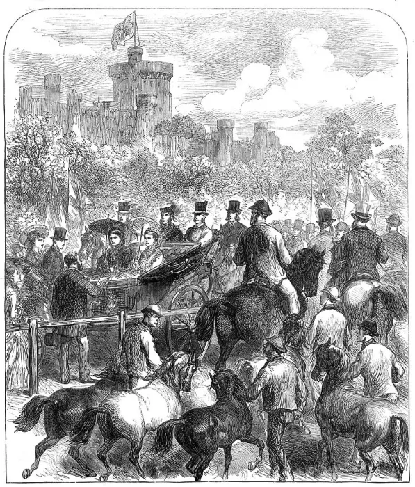 Framed Print : The Queen at the Agricultural Society's Show in the Home Park, Windsor: judging the horses, 1872. Creator: Unknown Framed Print : The Queen at the Agricultural Society's Show in the Home Park, Windsor: judging the horses, 1872. Creator: Unknown