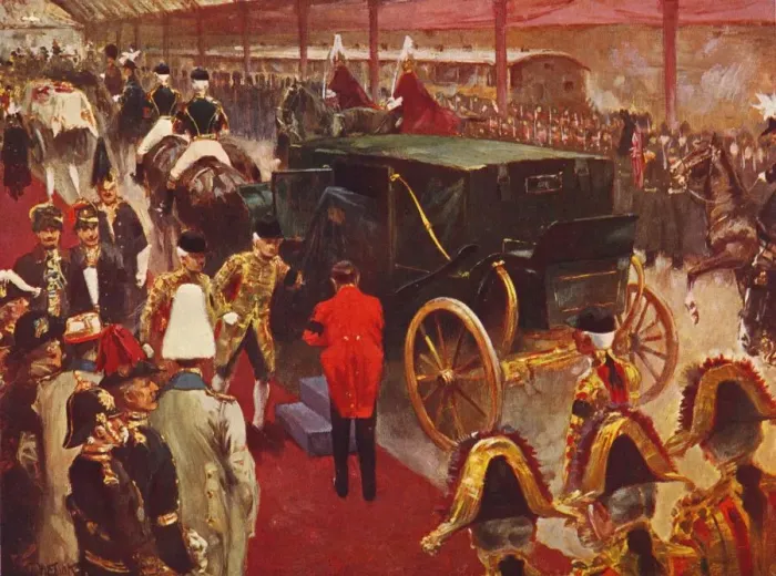 Framed Print : Queen Alexandra arriving at Paddington Station for the Funeral of Queen Victoria, 1901 (1906) Framed Print : Queen Alexandra arriving at Paddington Station for the Funeral of Queen Victoria, 1901 (1906)