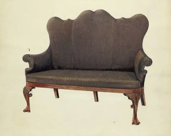 Framed Print : Queen Ann Sofa, c. 1953. Creator: Florence Neal Framed Print : Queen Ann Sofa, c. 1953. Creator: Florence Neal