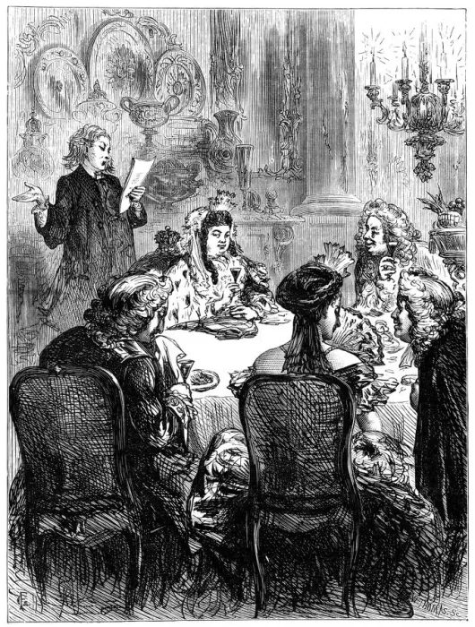 Framed Print : Queen Anne (1665-1714) and the ballad writer. Artist: W Thomas Framed Print : Queen Anne (1665-1714) and the ballad writer. Artist: W Thomas