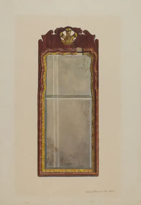 Framed Print : Queen Anne Mirror, c. 1939. Creator: Leslie Macklem Framed Print : Queen Anne Mirror, c. 1939. Creator: Leslie Macklem