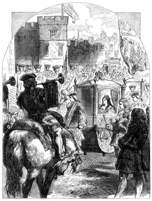 Framed Print : Queen Annes (1665-1714) final journey to Parliament House, c1714 Framed Print : Queen Annes (1665-1714) final journey to Parliament House, c1714