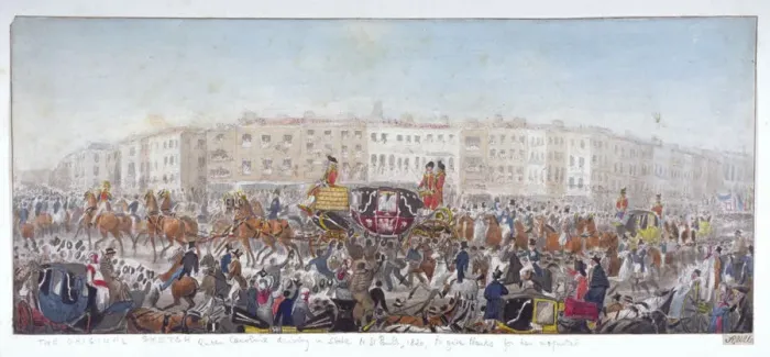 Framed Print : Queen Caroline travelling to St Pauls Cathedral, London, 20th November 1820 (1821) Framed Print : Queen Caroline travelling to St Pauls Cathedral, London, 20th November 1820 (1821)
