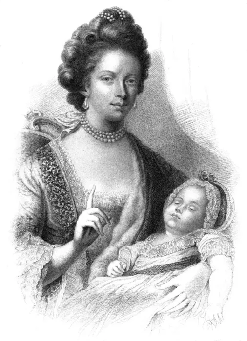 Framed Print : Queen Charlotte (1744-1818) with the future King George IV (1762-1830), 19th century. Artist: Henry Adlard