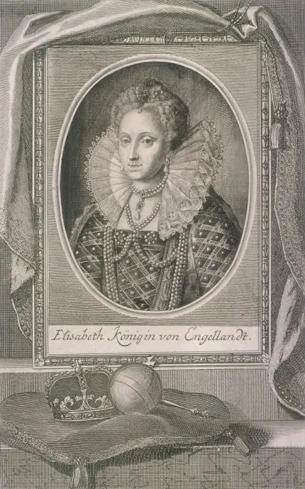 Framed Print : Queen Elizabeth I with crown and orb on a cushion, c1800 Framed Print : Queen Elizabeth I with crown and orb on a cushion, c1800