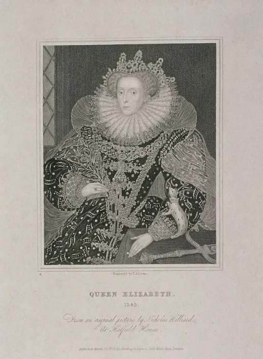 Framed Print : Queen Elizabeth I with an ermine, 1821. Artist: TA Dean Framed Print : Queen Elizabeth I with an ermine, 1821. Artist: TA Dean