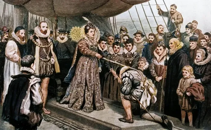 Framed Print : Queen Elizabeth Knighting Sir Francis Drake, (1902). Creator: Unknown. Queen Elizabeth Knighting Sir Francis Drake, (1902). Creator: Unknown Framed Print : Queen Elizabeth Knighting Sir Francis Drake, (1902). Creator: Unknown. Queen Elizabeth Knighting Sir Francis Drake, (1902). Creator: Unknown