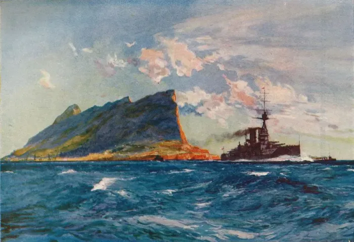 Framed Print : The Queen Elizabeth off Gibraltar, c1918 (1919). Artist: Charles Dixon Framed Print : The Queen Elizabeth off Gibraltar, c1918 (1919). Artist: Charles Dixon