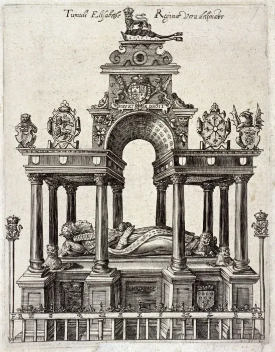 Framed Print : Queen Elizabeth Is tomb in the Henry VII Chapel, Westminster Abbey, London, c1680 Framed Print : Queen Elizabeth Is tomb in the Henry VII Chapel, Westminster Abbey, London, c1680