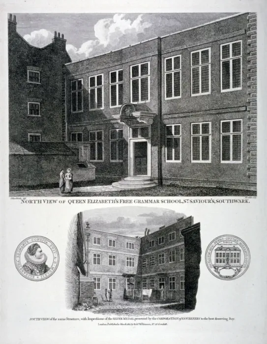 Framed Print : Queen Elizabeths Free Grammar School, St Saviours Churchyard, Southwark, London, 1815 Framed Print : Queen Elizabeths Free Grammar School, St Saviours Churchyard, Southwark, London, 1815