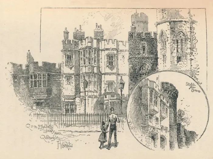 Framed Print : Queen Elizabeths Library. Sketch from the North Terrace, 1895 Framed Print : Queen Elizabeths Library. Sketch from the North Terrace, 1895