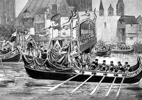 Queen Elizabeths river coronation procession, London, 1558 (c1905)