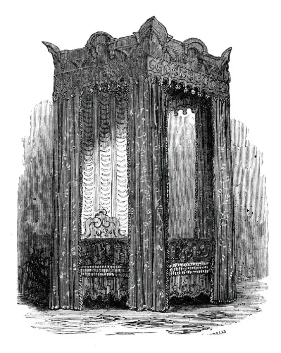 Framed Print : Queen Elizabeths State Bed, 1844. Creator: Unknown Framed Print : Queen Elizabeths State Bed, 1844. Creator: Unknown