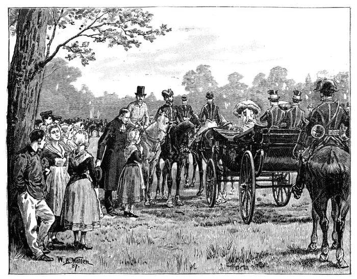 Framed Print : The Queen at the Fete in the Forest of St Germain, France, mid-late 19th century, (1887)Artist: William Barnes Wollen Framed Print : The Queen at the Fete in the Forest of St Germain, France, mid-late 19th century, (1887)Artist: William Barnes Wollen