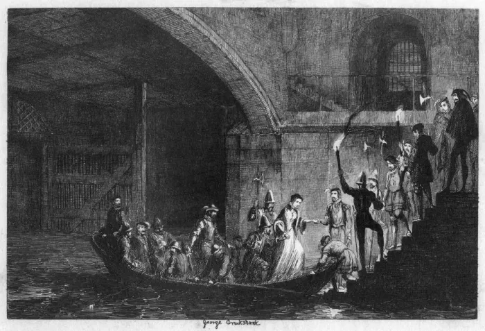 Framed Print : Queen Jane and Lord Guilford Dudley brought back to the Tower, 1553 (1840). Artist: George Cruikshank Framed Print : Queen Jane and Lord Guilford Dudley brought back to the Tower, 1553 (1840). Artist: George Cruikshank