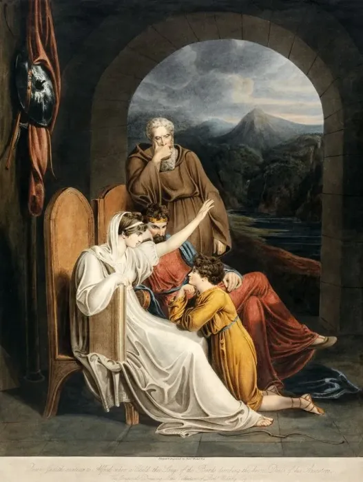 Framed Print : Queen Judith reciting to Alfred, pub. 1801. Creator: Richard Westall (1765 - 1836) Framed Print : Queen Judith reciting to Alfred, pub. 1801. Creator: Richard Westall (1765 - 1836)