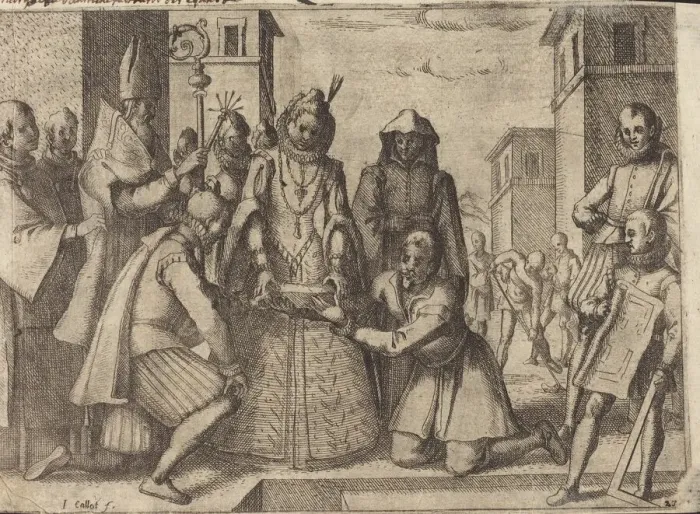 Framed Print : The Queen Laying the First Stone for the Church of the Poor Clares in Spain [verso], 1612