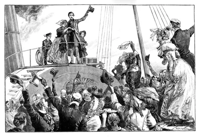 Framed Print : The queen leaving Kingstown, royal visit to Ireland, c1849, (1888). Artist: William Heysham Overend Framed Print : The queen leaving Kingstown, royal visit to Ireland, c1849, (1888). Artist: William Heysham Overend