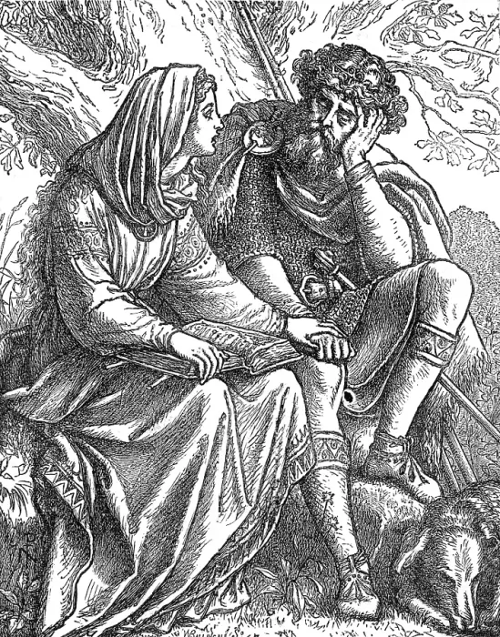 Framed Print : Queen Margaret Reading the Bible to King Malcolm, from The Shores of Fife, 1872. Creator: Unknown Framed Print : Queen Margaret Reading the Bible to King Malcolm, from The Shores of Fife, 1872. Creator: Unknown