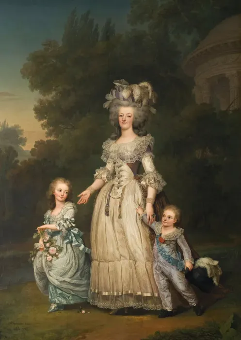 Framed Print : Queen Marie Antoinette of France and two of her Children Walking in The Park of Trianon, 1785. Artist: Wertmuller, Adolf Ulrik (1751-1811) Framed Print : Queen Marie Antoinette of France and two of her Children Walking in The Park of Trianon, 1785. Artist: Wertmuller, Adolf Ulrik (1751-1811)