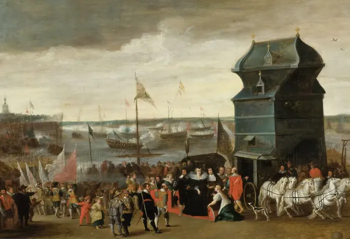 Framed Print : Queen Marie de Medici Disembarking in Antwerp. Creators: Matheus Vroom, Unknown Framed Print : Queen Marie de Medici Disembarking in Antwerp. Creators: Matheus Vroom, Unknown