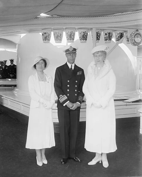 Queen Mary with the Duke and Duchess of York aboard HMY Victoria and Albert, 1933