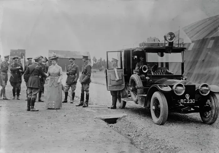Framed Print : Queen Mary visits aerodrome shed, 5 Jul 1917. Creator: Bain News Service Framed Print : Queen Mary visits aerodrome shed, 5 Jul 1917. Creator: Bain News Service