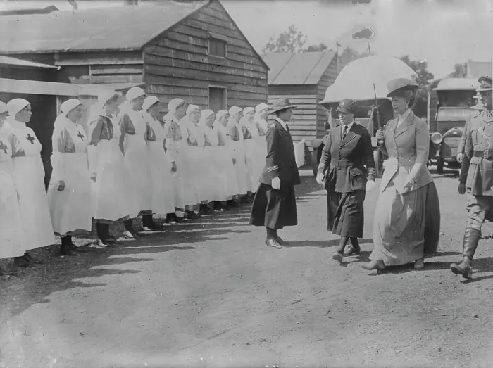 Framed Print : Queen Mary visits ambulance corps, 6 Jul 1917. Creator: Bain News Service Framed Print : Queen Mary visits ambulance corps, 6 Jul 1917. Creator: Bain News Service