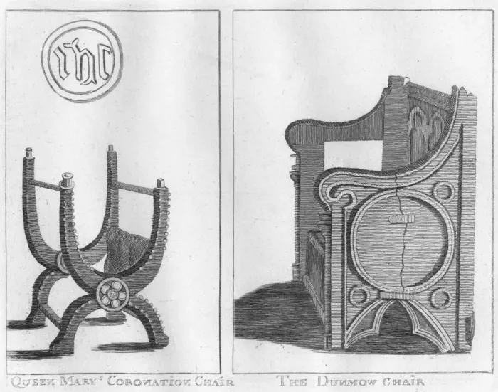 Framed Print : Queen Marys Coronation Chair, and The Dunmow Chair, c1790. Creator: Unknown Framed Print : Queen Marys Coronation Chair, and The Dunmow Chair, c1790. Creator: Unknown
